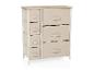 Ladekast met 8 beige stoffen lades en een houten blad