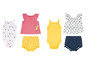 Ensemble de vêtements pour bébé avec bodies, top et bloomers.