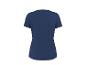 Achteraanzicht van een effen marineblauw dames T-shirt met korte mouwen.