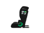 Siège-auto pour enfant noir vu de profil avec guide-ceinture vert et fixations ISOFIX.