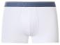 Boxer homme blanc avec ceinture bleue et rayures grises.