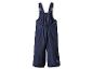 Salopette de neige bleu marine pour enfants avec bretelles réglables et taille élastique.