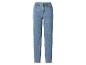 Lichtblauwe damesjeans met hoge taille en rechte pijpen.