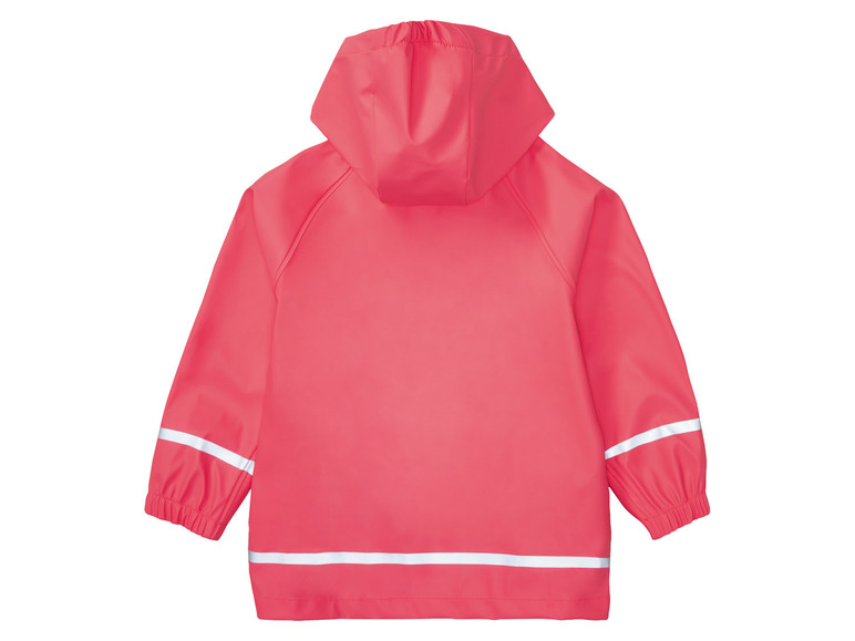 Een roze regenjas met capuchon voor kinderen.
