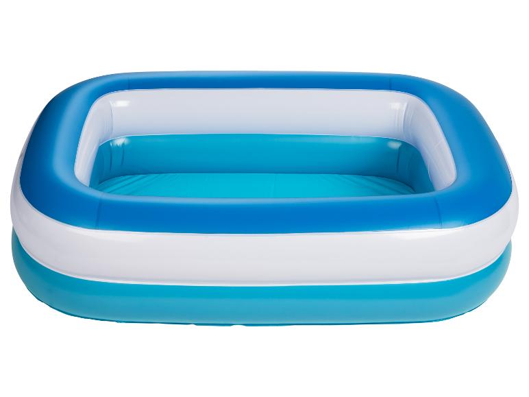 Blauw-wit opblaasbaar rechthoekig kinderbadje.