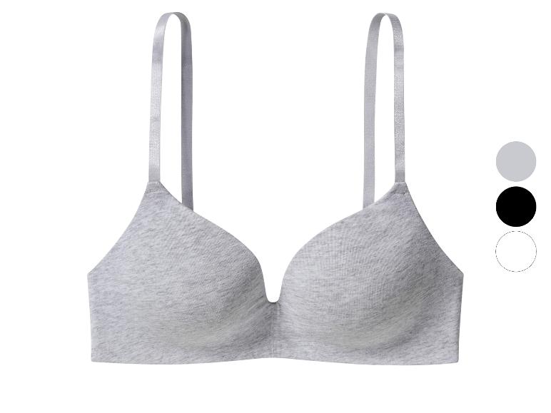 Soutien-gorge gris avec bretelles ajustables et échantillons de couleurs.