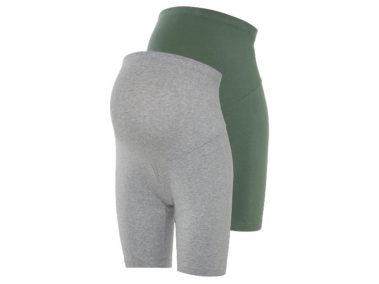 Twee zwangerschaps shorts, grijs en olijfgroen.