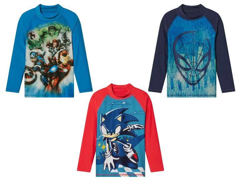 Kinder lange mouw zwemshirts: Avengers, Spiderman en Sonic.
