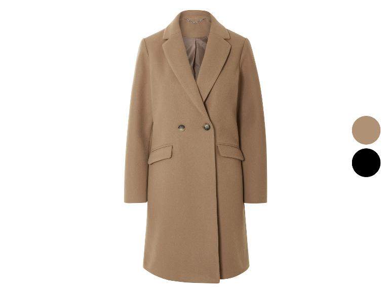 Manteau long camel, croisé, à double boutonnage.
