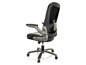 Un fauteuil de bureau noir avec un dossier en mesh et des détails argentés.