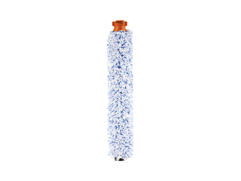 Een blauwe en witte microvezelmop voor het reinigen.