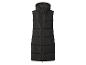 Lange zwarte gewatteerde bodywarmer met capuchon en rits