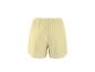 Short de sport femme jaune clair avec détails blancs.