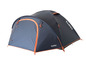 Een donkerblauwe Tambu tent met oranje accenten.