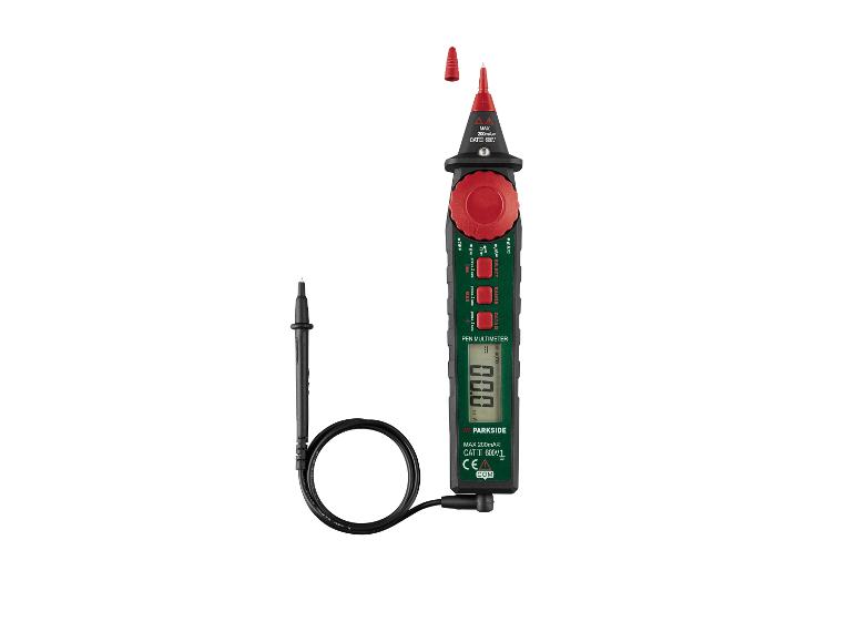 Een Parkside pen multimeter met een zwarte testkabel.