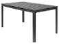 Table de jardin rectangulaire noire avec plateau en bois composite.