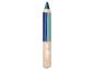 Crayon de couleur double face dans les tons bleus et verts, avec le logo de la marque.