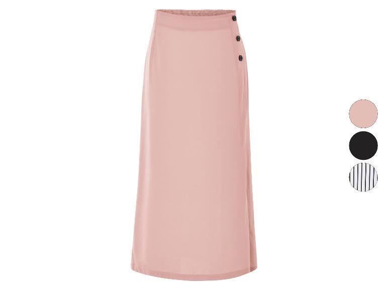 Longue jupe boutonnée, rose poudré, noire et rayée.