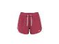 Rode sportshorts met witte strepen en een trekkoord.
