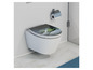 Een toilet met een groene bladeren-thema toiletbril.