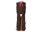 Bruin cowboykostuum met vest, rode bandana en broek met franjes.