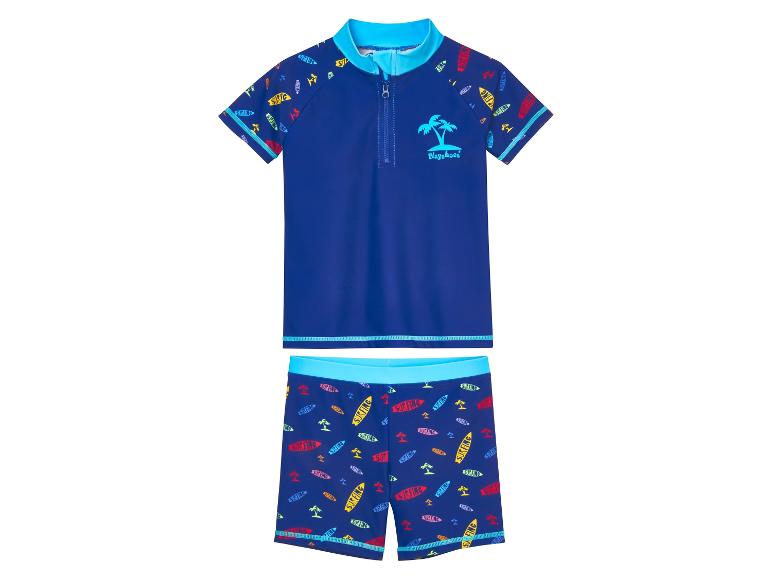 Playshoes badpak voor kinderen: shirt en zwembroek met surfprint.