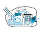 Een schematische weergave van een waterstofstofzuiger met waterreservoir, filter en uitlaat.