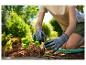Personne en gants de jardinage s'occupant de plantes avec du treillis en cuivre.
