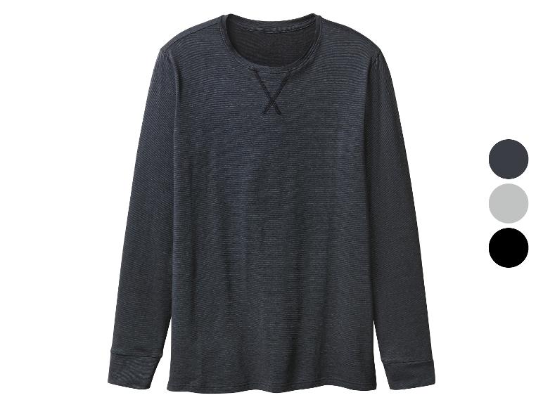 T-shirt à manches longues gris foncé avec col rond et coutures décoratives.