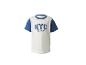Wit en blauw T-shirt met korte mouwen en 'NYC MY TEAM NEW YORK CITY'-opdruk op de borst.