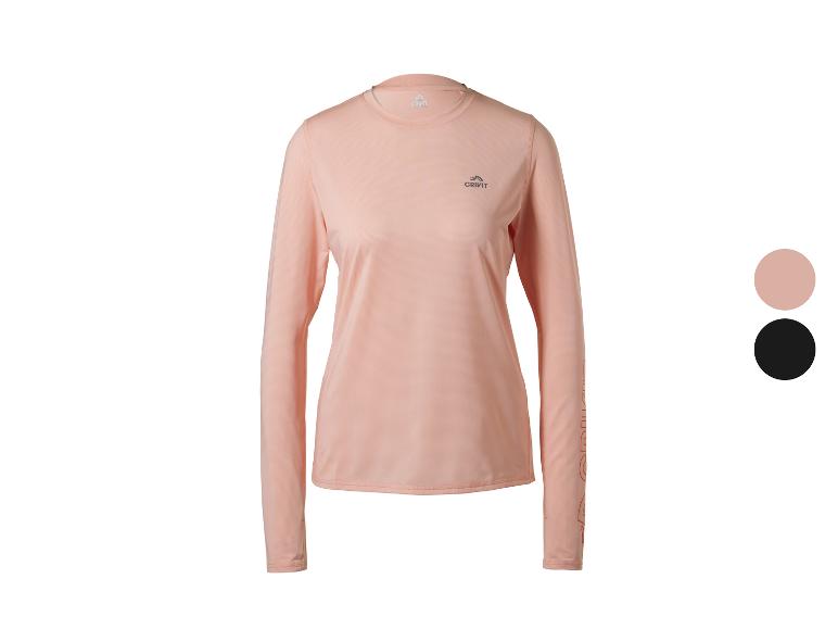 Zalmroze sportshirt met lange mouwen voor dames met logo op borst en arm