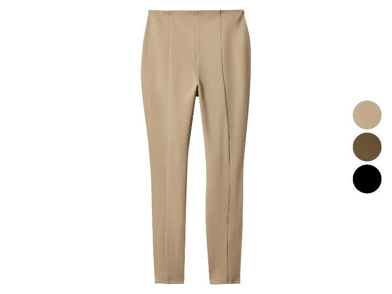Pantalon beige taille haute avec options de couleur marron et noir.