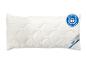 Oreiller blanc matelassé avec le logo écologique Blauer Engel et l'étiquette BeCo.