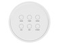 Panneau de commande circulaire blanc avec des boutons pour le mode, la minuterie, la vitesse, l'oscillation, le Wi-Fi et l'alimentation.