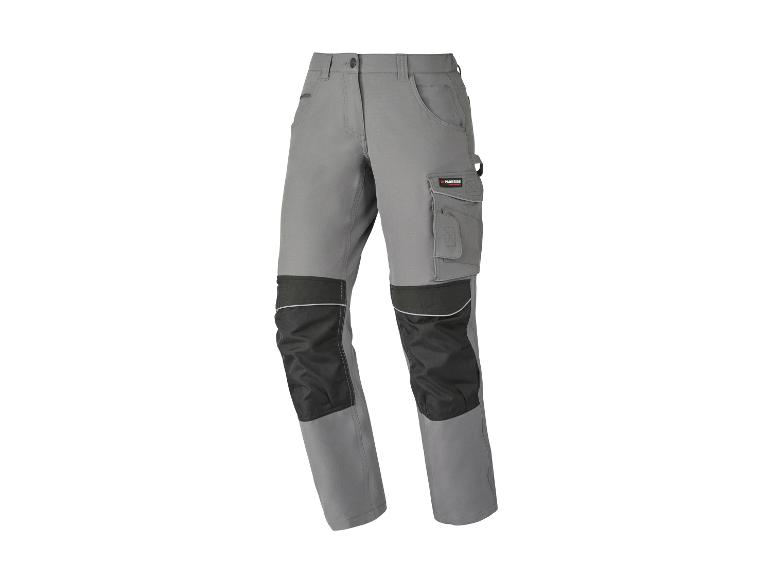 Grijze werkbroek met zwarte kniestukken en zijzakken