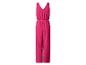 Lange fuchsia damesjumpsuit met V-hals en elastische taille.