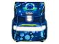Cartable bleu avec thème football et éléments réfléchissants