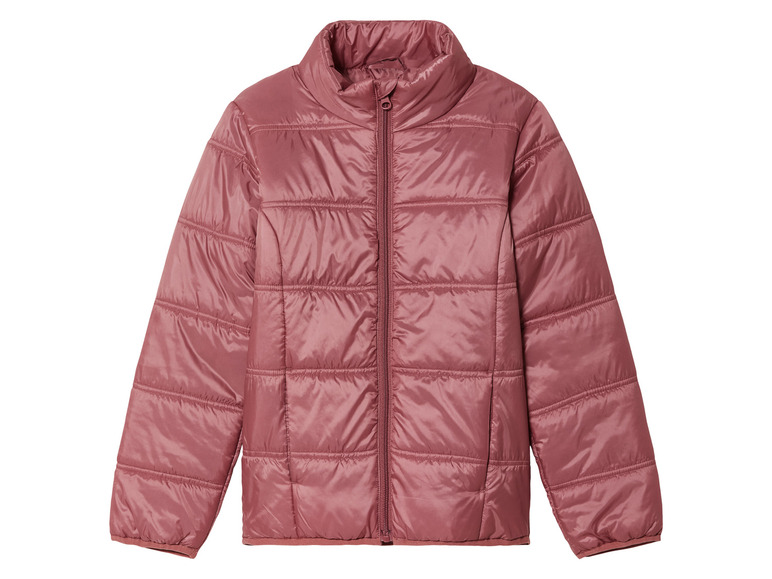 Une veste matelassée rose avec une fermeture éclair.