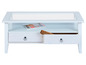 Witte salontafel met glazen blad en twee lades.