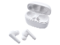 Witte draadloze oordopjes en oplaadcase.