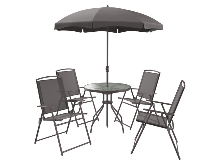 Aller en mode plein écran LIVARNO HOME Set de meubles de jardin en acier avec parasol, 6 pièces - Photo 1