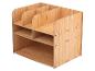 Houten plank met meerdere vakken voor documenten en kantoorbenodigdheden.