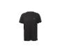 Zwart sport-T-shirt met korte mouwen en een klein wit logo op de borst.
