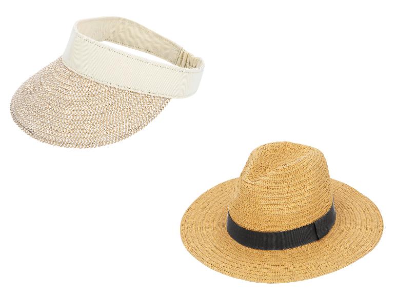 Visière en paille beige et chapeau de paille avec ruban noir