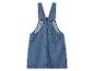 Robe salopette en jean bleu avec bretelles réglables, vue de dos.