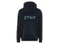 Een donkerblauwe hoodie met de tekst 'EXPLORER'