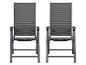Twee donkergrijze aluminium vouwstoelen met textielene zitting.