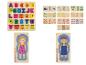 Puzzles en bois avec lettres de l'alphabet, chiffres et figurines d'enfants.