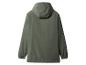Donkergroene jas met capuchon, achteraanzicht