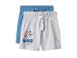 Twee paar jongensshorts, één blauw en één grijs met Paw Patrol-personages en de tekst 'Good Pups'.